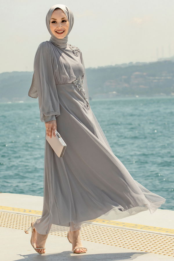 Abiye Elbise Gri - 10312