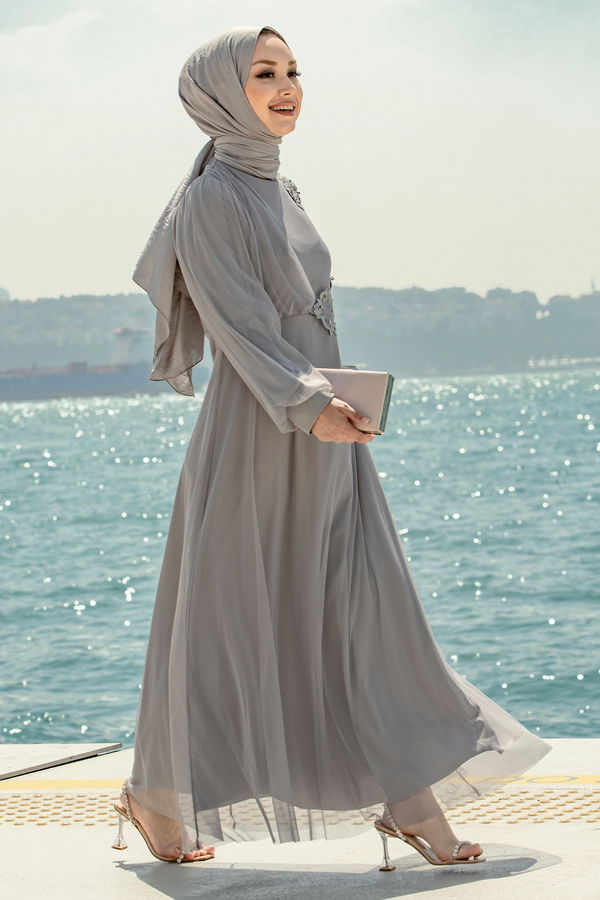 Abiye Elbise Gri - 10312