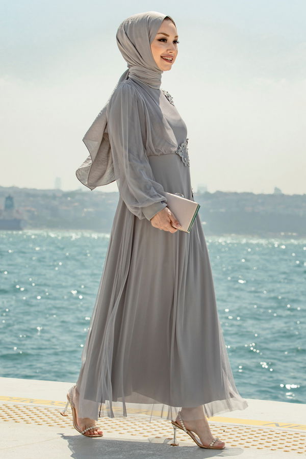 Abiye Elbise Gri - 10312