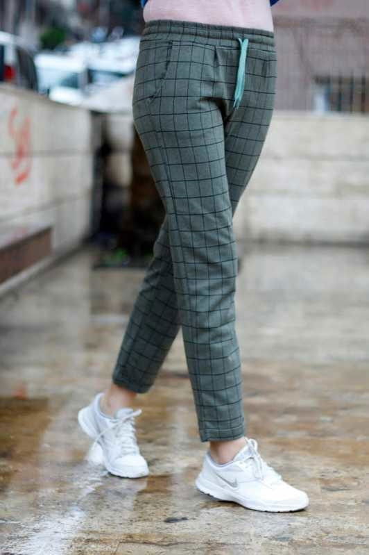 Kareli Pantolon Siyah Haki - 6652 HAKİ