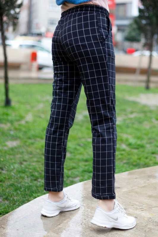 Kareli Pantolon Siyah Lacivert - 6652 LACİVERT