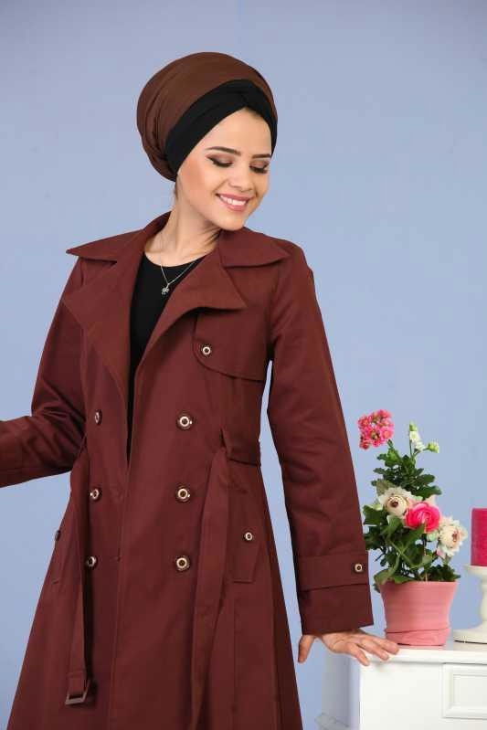 Uzun Trençkot Kahverengi - 6331 KAHVERENGİ