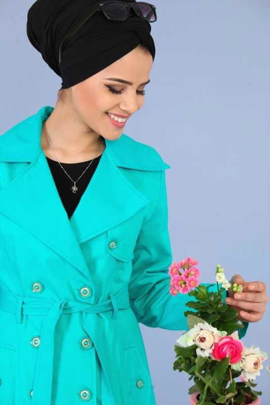 Uzun Trençkot Mavi - 6331