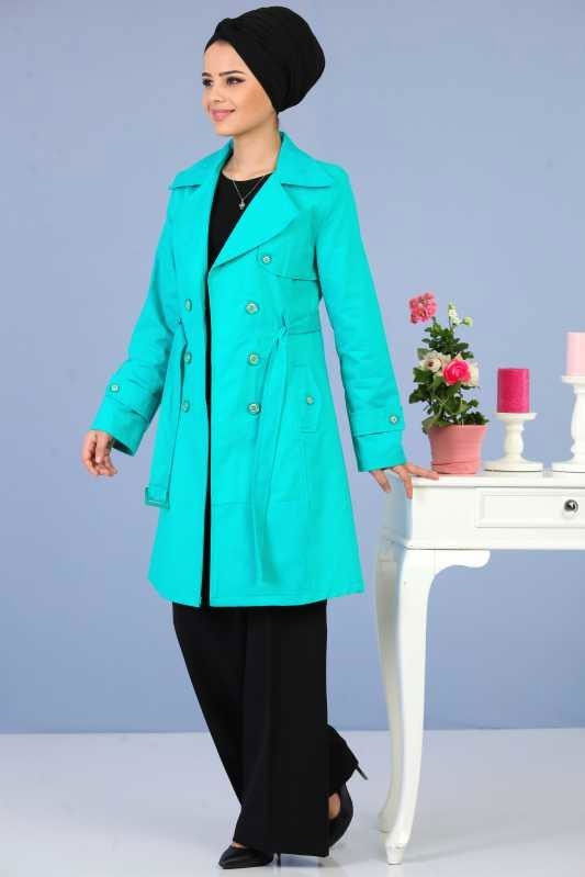 Uzun Trençkot Mavi - 6331