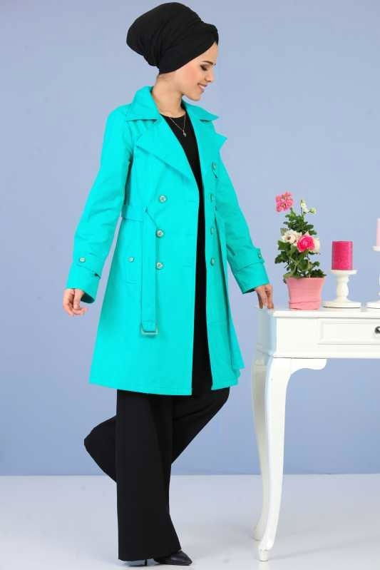 Uzun Trençkot Mavi - 6331