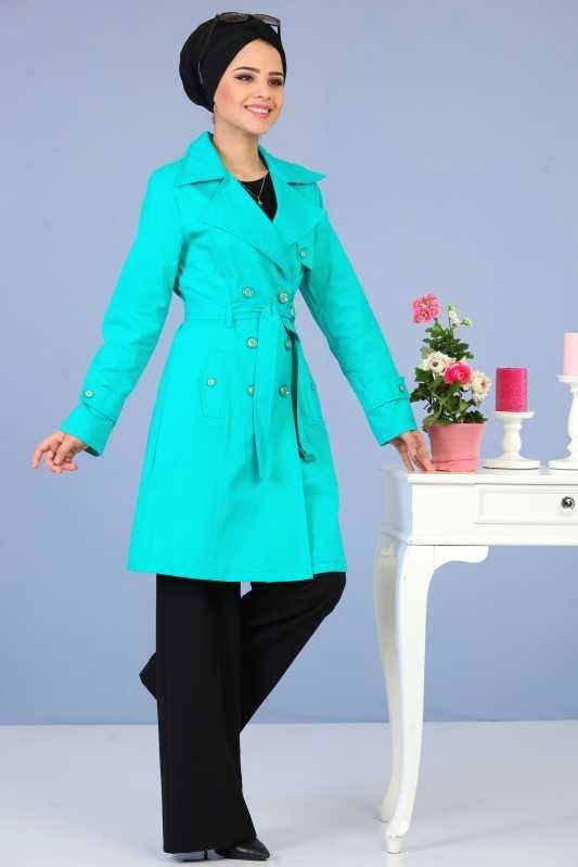 Uzun Trençkot Mavi - 6331