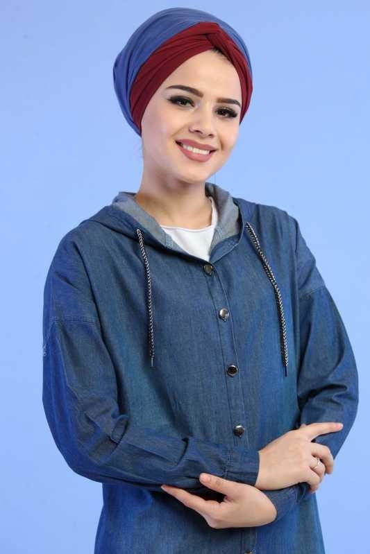 Kapşonlu Kap Kot Rengi Mavi - 6740 MAVİ