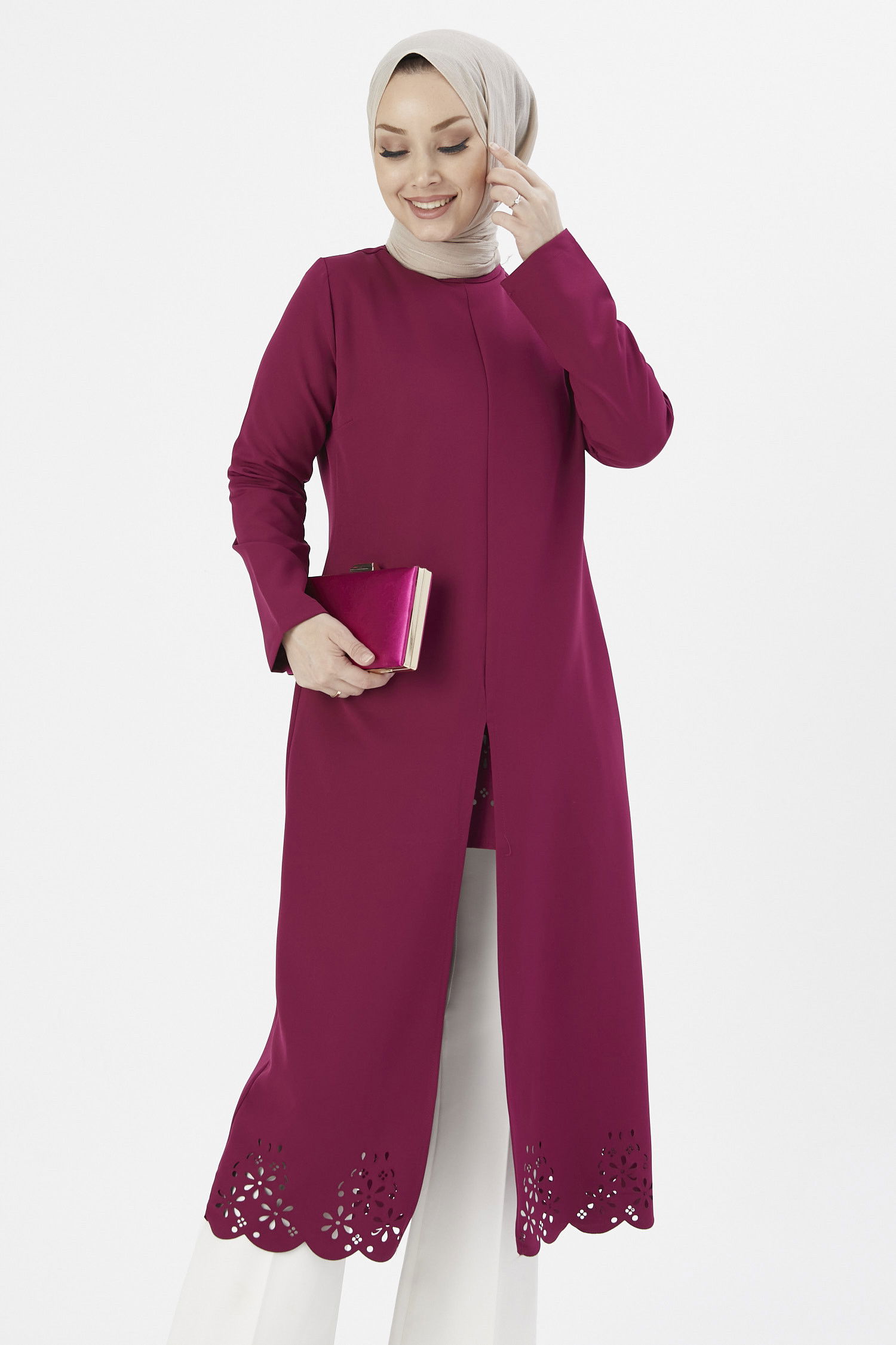 LAZER KESIM ELBISE Mürdüm - 3546