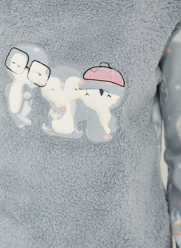 Nakışlı Peluş Polar Pijama Takım Bebe Mavi - 26783