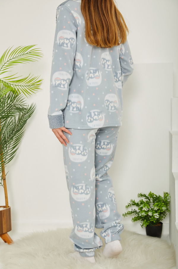Nakışlı Peluş Polar Pijama Takım Bebe Mavi - 26783