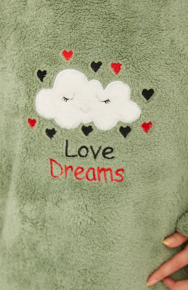 Nakışlı Peluş Polar Pijama Takım Mint - 26785