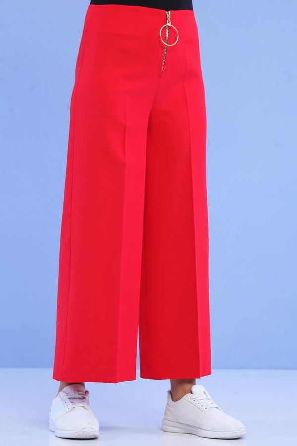 Fermuarlı Bol Paça Pantolon Kırmızı - 02 6922 Kırmızı - 6922
