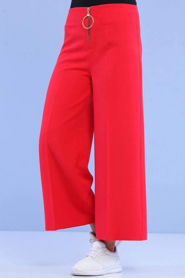 Fermuarlı Bol Paça Pantolon Kırmızı - 02 6922 Kırmızı - 6922