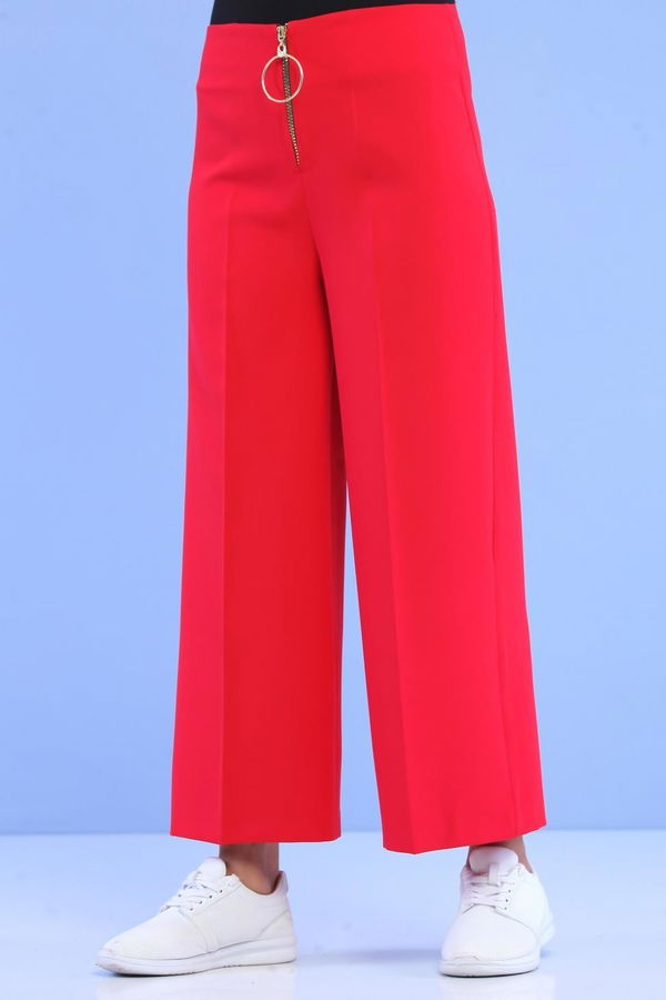 Fermuarlı Bol Paça Pantolon Kırmızı - 02 6922 Kırmızı - 6922