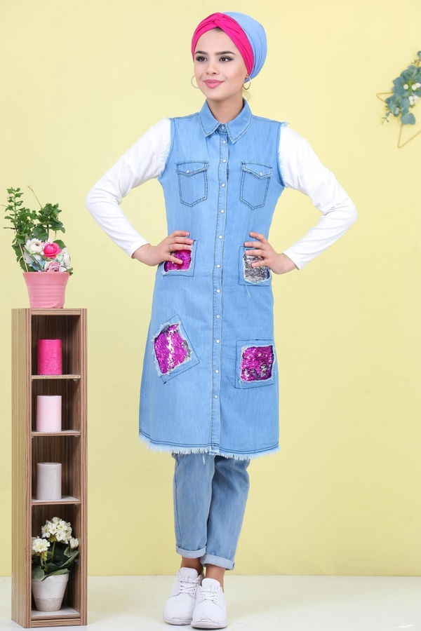 Pullu Kot Yelek Mavi - 02 7041 Mavi - 7041