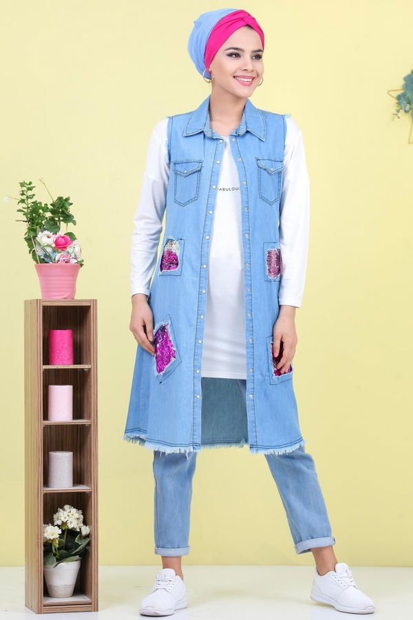 Pullu Kot Yelek Mavi - 02 7041 Mavi - 7041