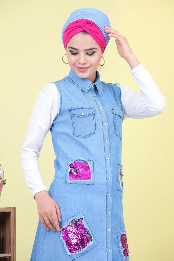 Pullu Kot Yelek Mavi - 02 7041 Mavi - 7041