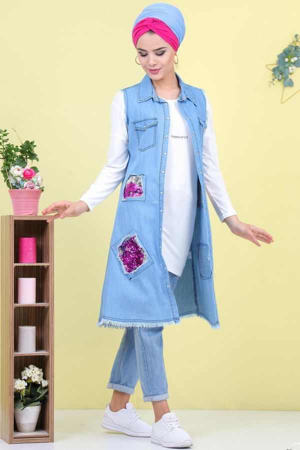 Pullu Kot Yelek Mavi - 02 7041 Mavi - 7041