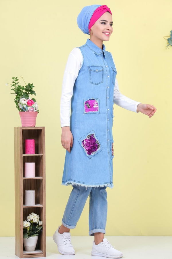 Pullu Kot Yelek Mavi - 02 7041 Mavi - 7041