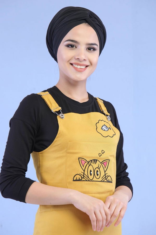 Cep Detay Salopet Elbise Hardal - 02 7062 Sarı - 7062