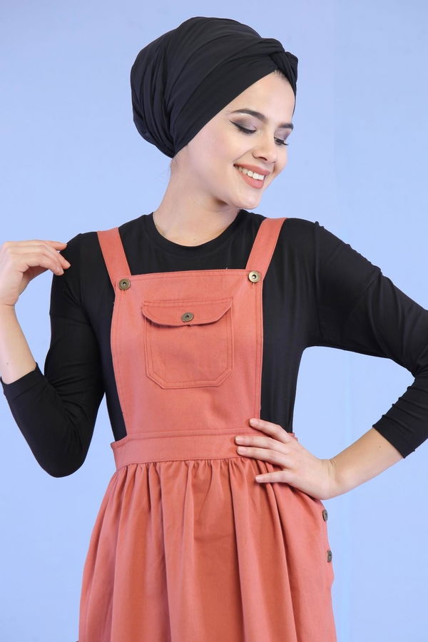 Cep Detay Salopet Elbise Kiremit - 02 7066 Kiremit - 7066 KİREMİT