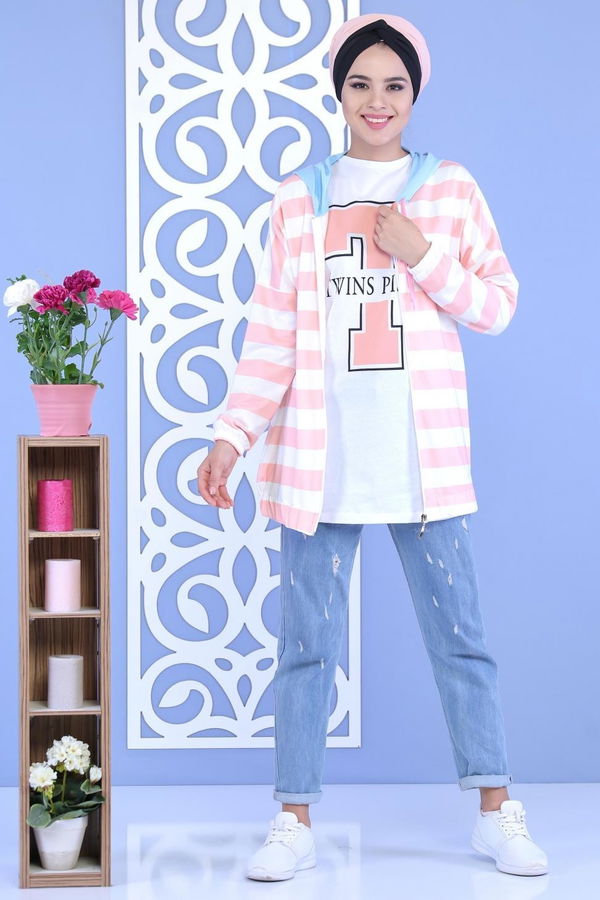 Hırka Tunik Pudra - 02 5123 Pembe - 5123