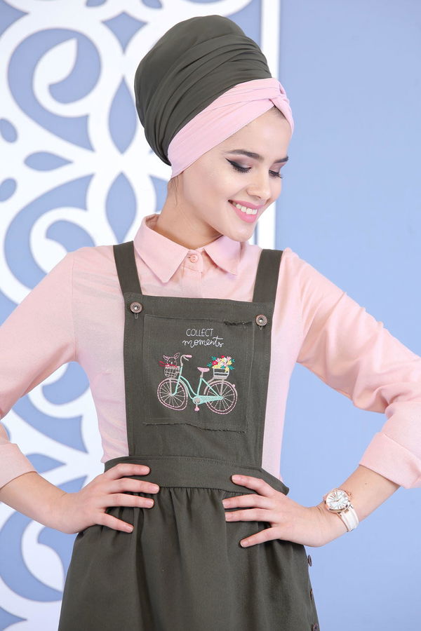 Bisiklet Baskılı Salopet Haki - 02 7155 Haki - 7155