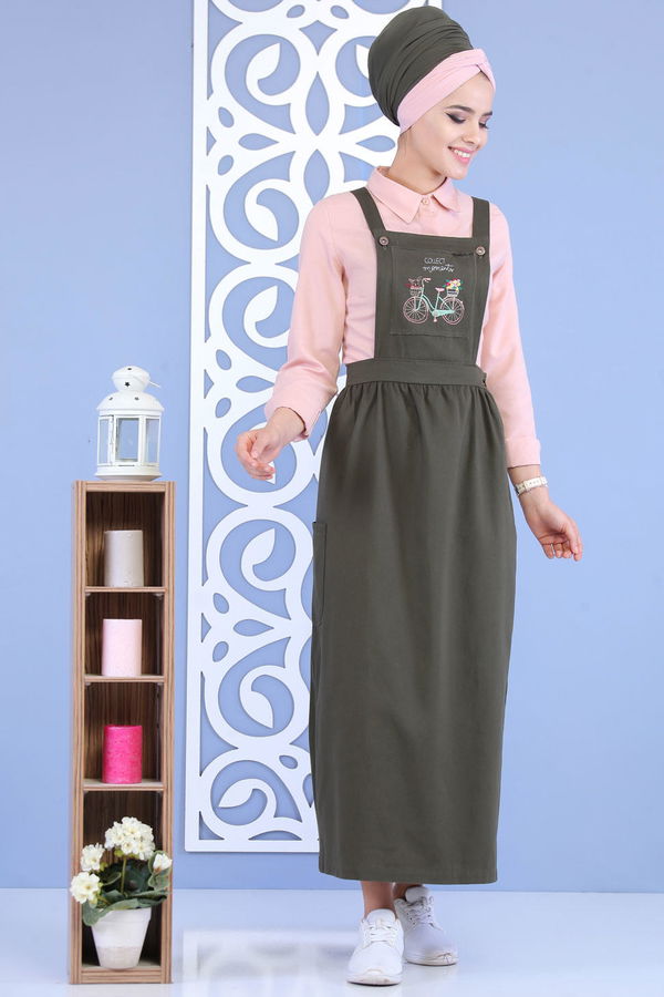 Bisiklet Baskılı Salopet Haki - 02 7155 Haki - 7155
