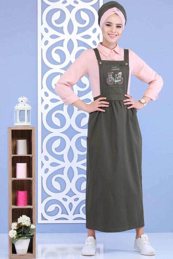 Bisiklet Baskılı Salopet Haki - 02 7155 Haki - 7155