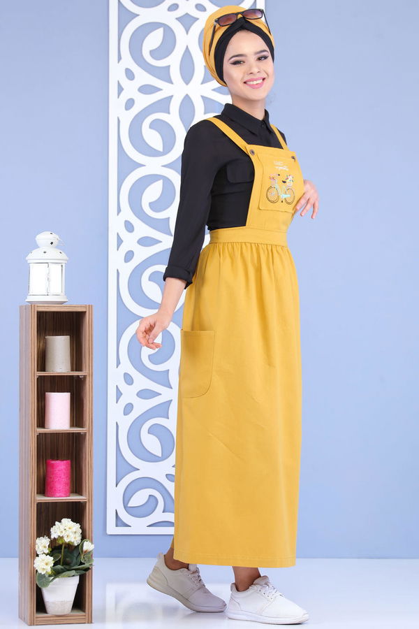 Bisiklet Baskılı Salopet Hardal - 02 7155 Sarı - 7155