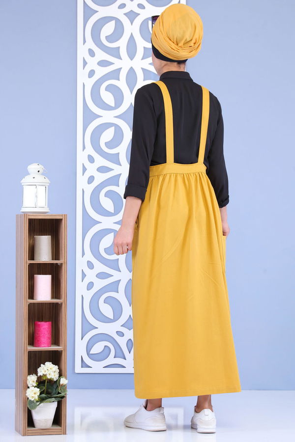 Bisiklet Baskılı Salopet Hardal - 02 7155 Sarı - 7155