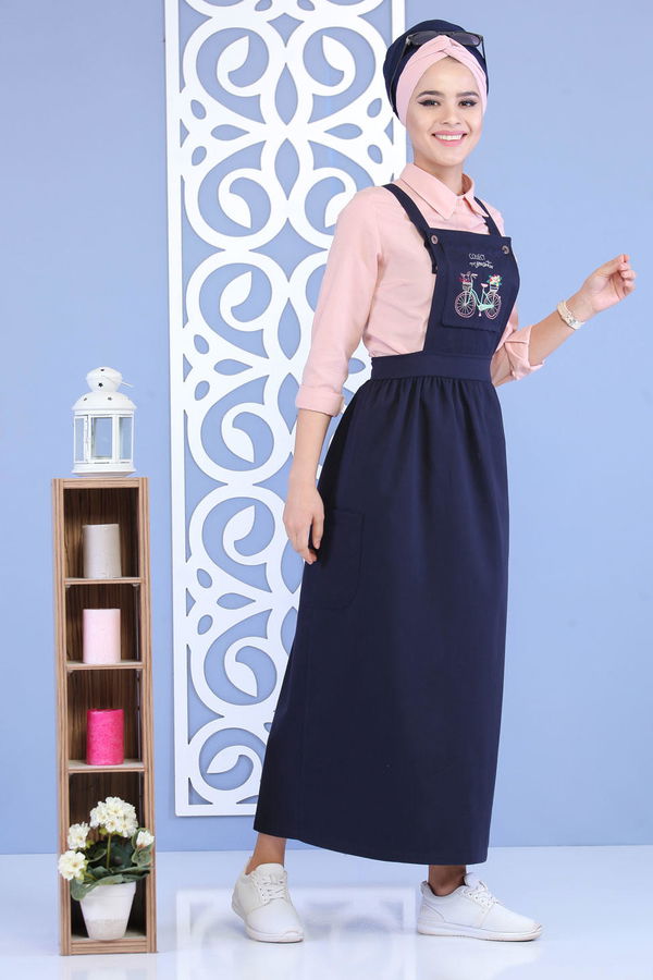 Bisiklet Baskılı Salopet Lacivert - 02 7155 Lacivert - 7155