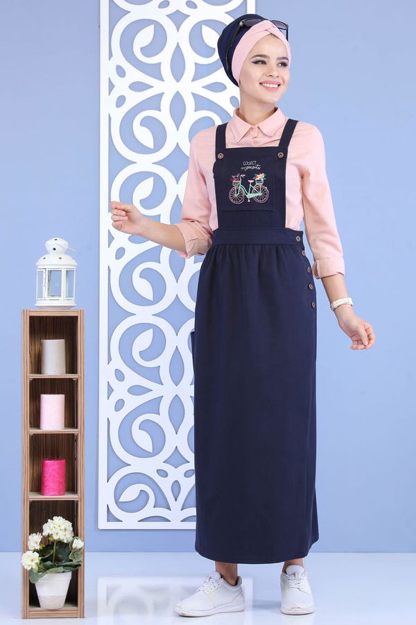 Bisiklet Baskılı Salopet Lacivert - 02 7155 Lacivert - 7155