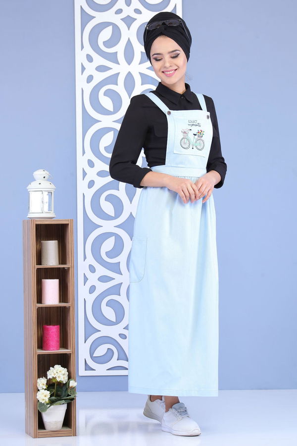 Bisiklet Baskılı Salopet Bebe Mavi - 02 7155 Mavi - 7155