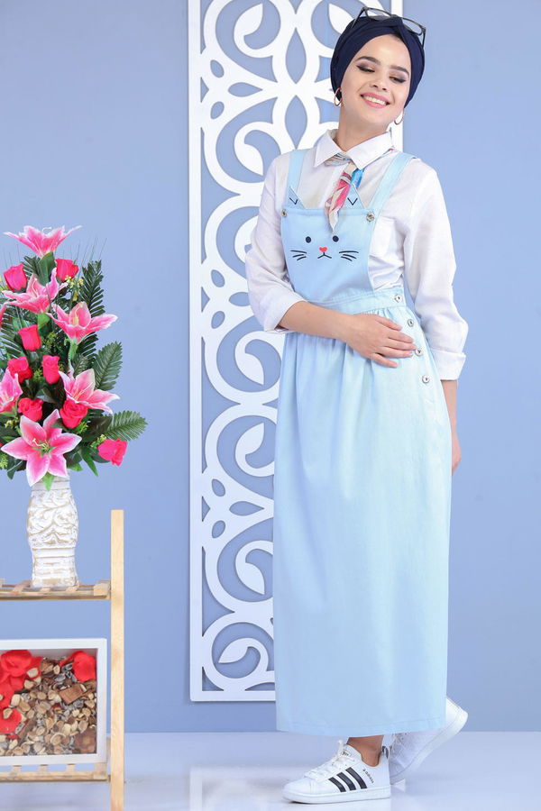 Kedi Baskılı Salopet Bebe Mavi - 02 7169 Mavi - 7169