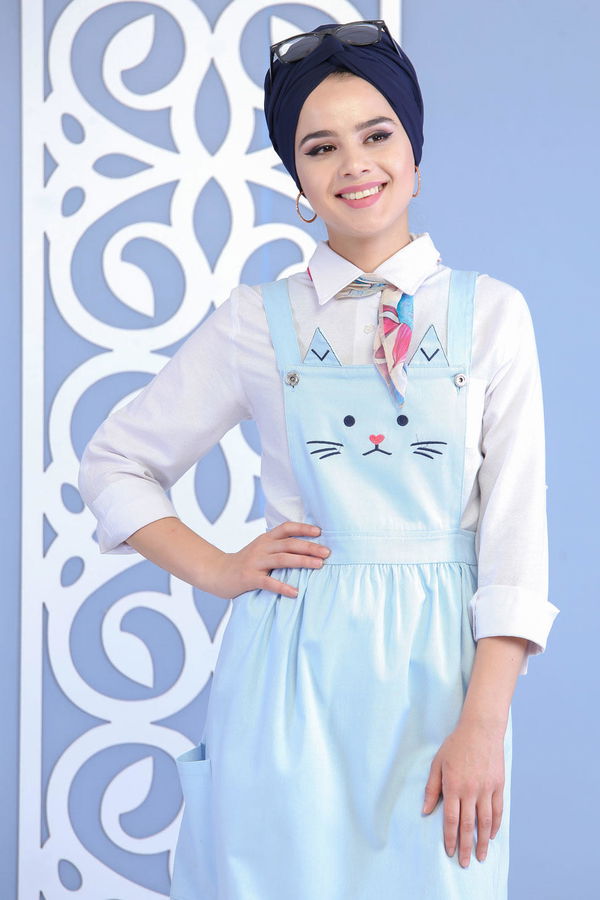 Kedi Baskılı Salopet Bebe Mavi - 02 7169 Mavi - 7169