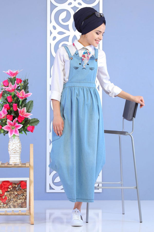 Kedi Baskılı Salopet Mavi - 02 7169 Mavi - 7169
