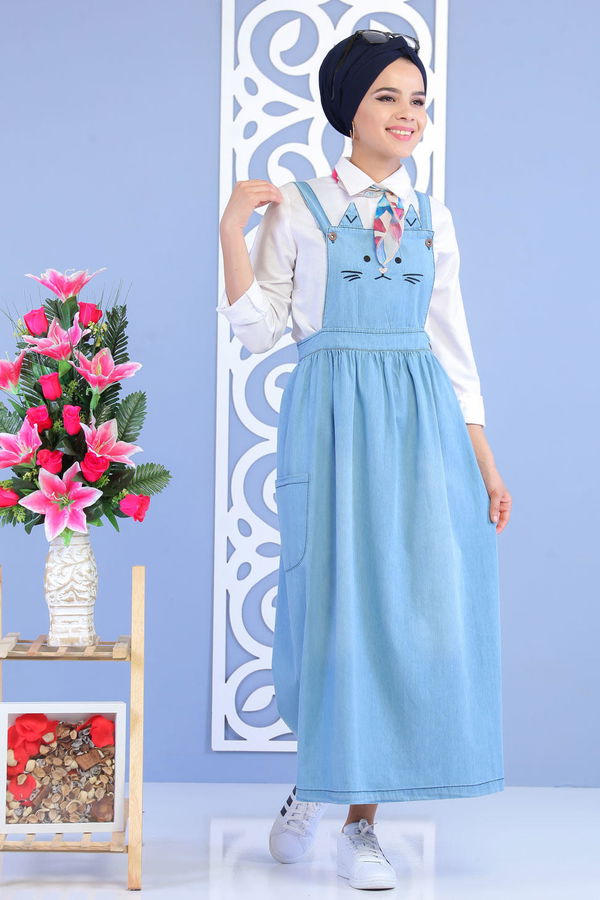 Kedi Baskılı Salopet Mavi - 02 7169 Mavi - 7169