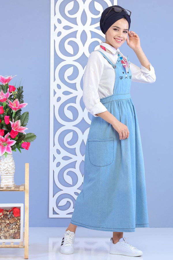 Kedi Baskılı Salopet Mavi - 02 7169 Mavi - 7169
