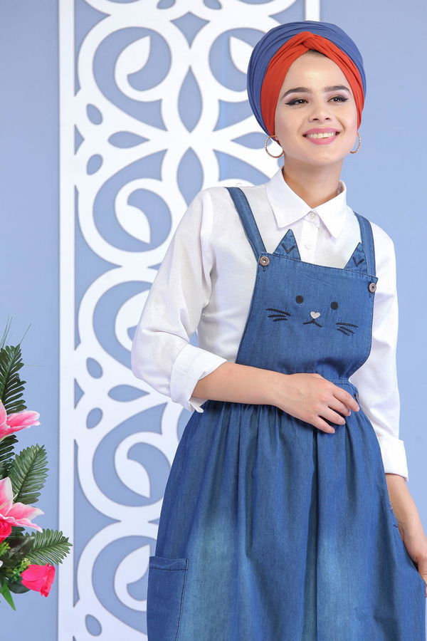 Kedi Baskılı Salopet Lacivert - 02 7169 Lacivert - 7169