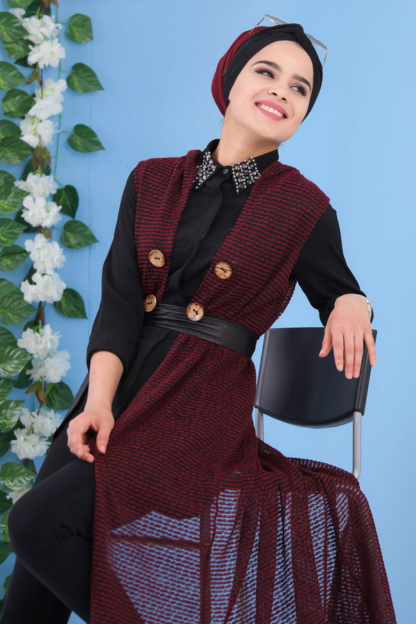 Spor Düğmeli Yelek Bordo - 03 5139 Bordo - 5139 BORDO
