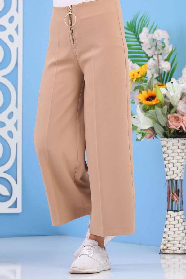 Fermuarlı Bol Paça Pantolon Koyu Vizon - 02 6922 Vizon - 6922