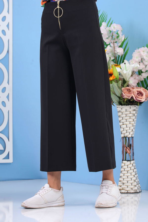 Fermuarlı Bol Paça Pantolon Siyah - 02 6922 Siyah - 6922