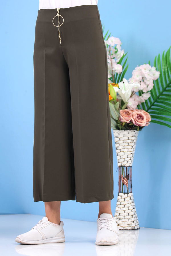 Fermuarlı Bol Paça Pantolon Haki - 02 6922 Haki - 6922