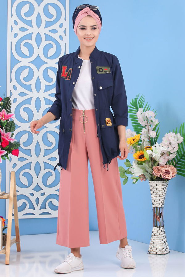 Fermuarlı Bol Paça Pantolon Pudra - 02 6922 Pembe - 6922