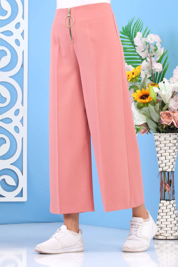 Fermuarlı Bol Paça Pantolon Pudra - 02 6922 Pembe - 6922