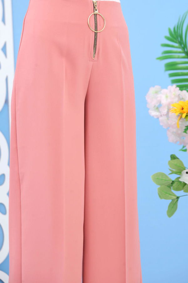 Fermuarlı Bol Paça Pantolon Pudra - 02 6922 Pembe - 6922