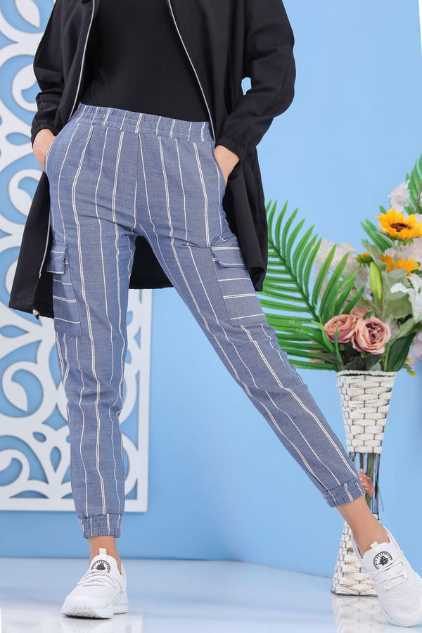 Çizgili Kargo Pantolon Mavi - 02 7260 Mavi - 7260