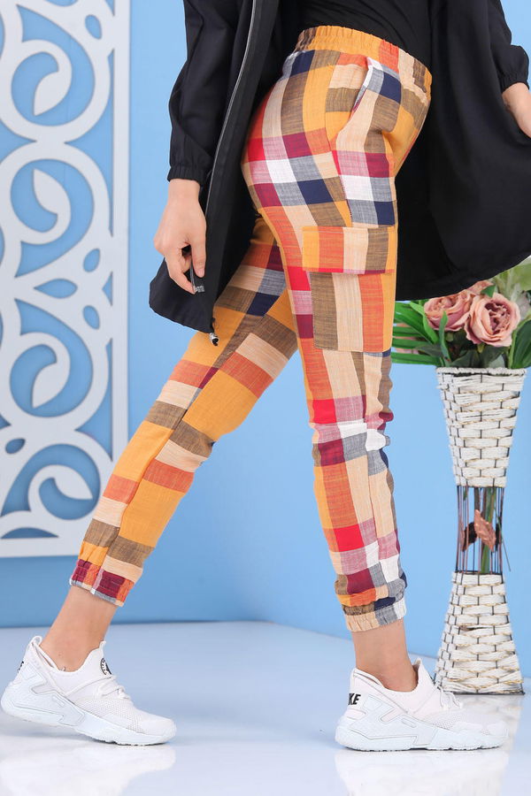 Ekose Kargo Pantolon Hardal - 02 7262 Sarı - 7262