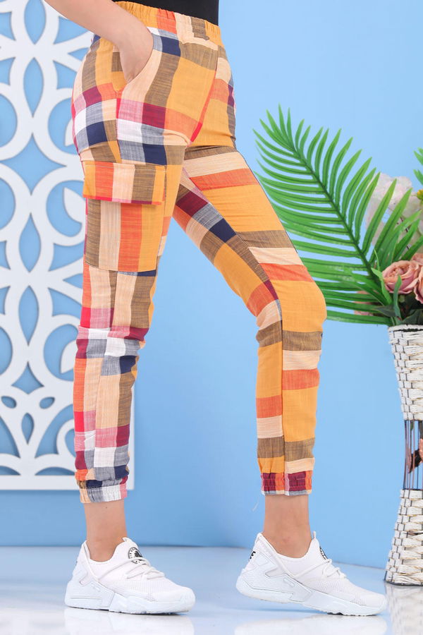 Ekose Kargo Pantolon Hardal - 02 7262 Sarı - 7262